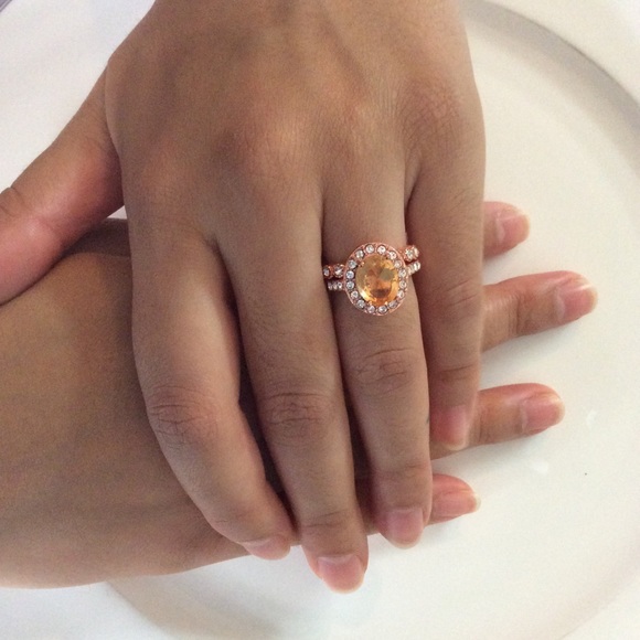 18K Solid Rose Gold Morganite, White Sapphire - Picture 3 of 8